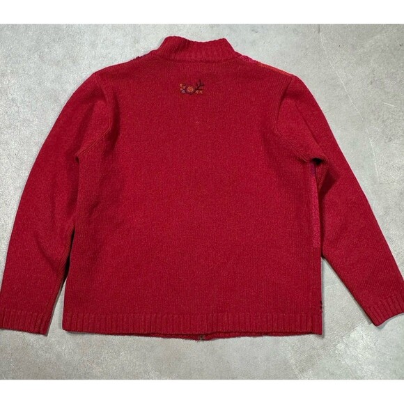 Vintage Tulchan Women's Large Zip Cardigan 100% Wool Red Floral Embroidered Fall - Picture 4 of 8